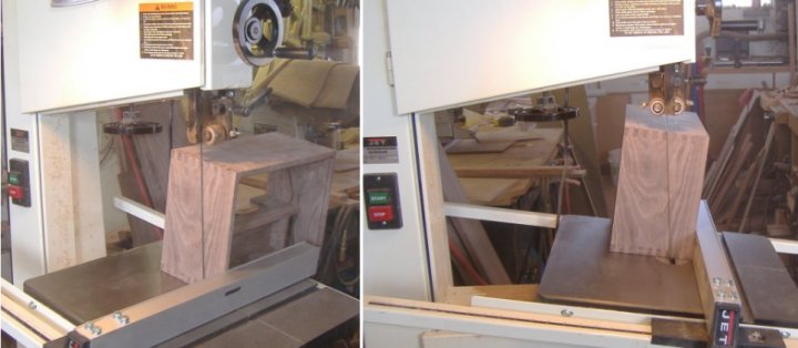 Cutting a Writing Slope apart with a Band Saw
